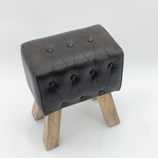 50CM LEATHER FOOTSTOOL WITH BUTTONS