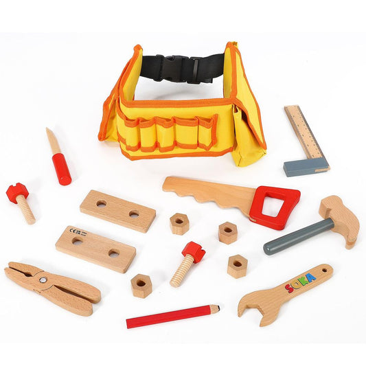 Wooden Carpenter's Tool Belt with Wooden Tools Pretend Play Builder