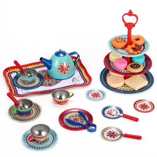 Vintage Design Metal Tea & Cakes Set Toy for Kids - 40 Pcs Classic style