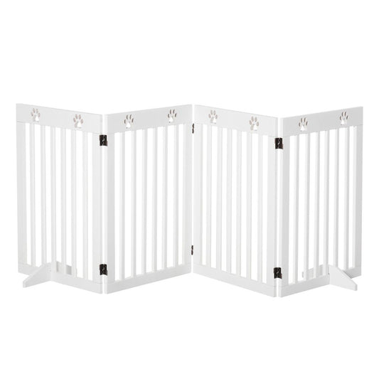 Pet Gate Foldable Freestanding Dog Safety Barrier w/ Support Feet White