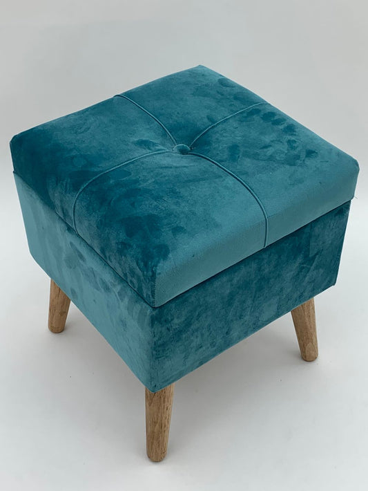 Blue velvet stool with storage